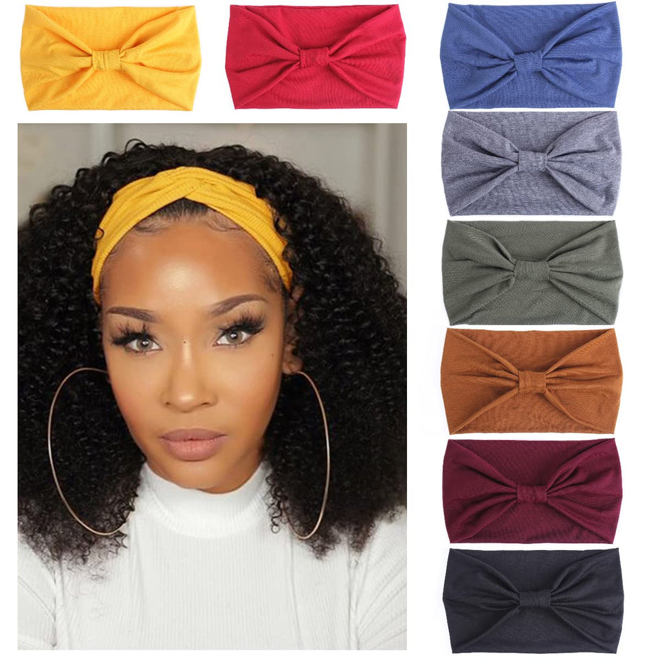 Kachanaa front view of 8-pack headbands showing varied boho prints and packaging benefit: multiple styles