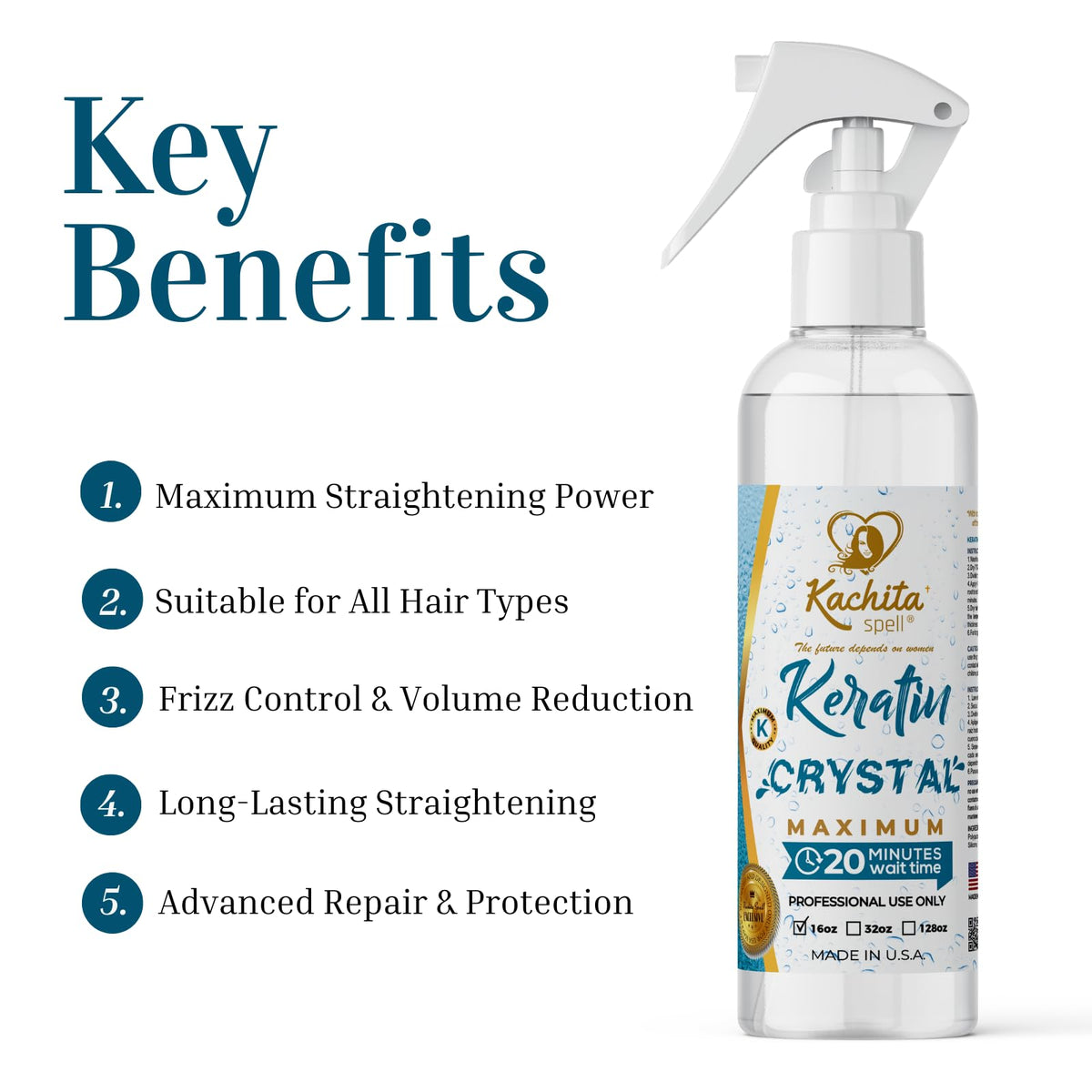 Kachita Spell being sprayed onto damp hair to speed styling and reduce frizz