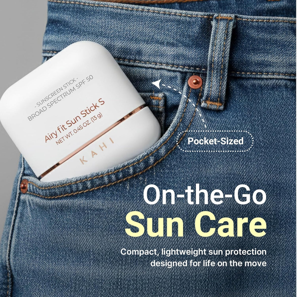 KAHI sun stick in beach setting illustrating sandproof, active-day protection