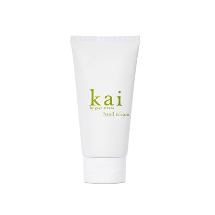 kai hand cream front tube showing travel-size packaging and floral label for easy carry