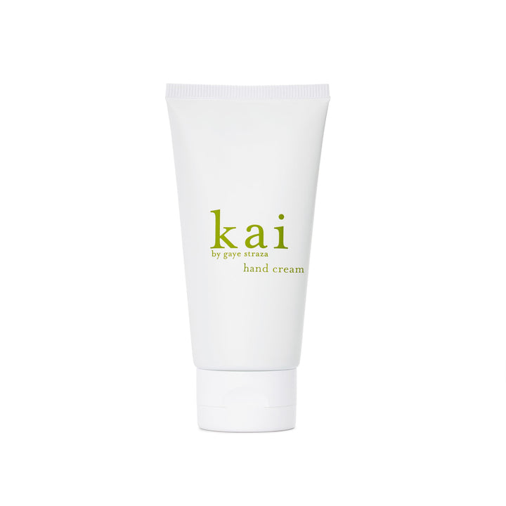 kai hand cream front tube showing travel-size packaging and floral label for easy carry
