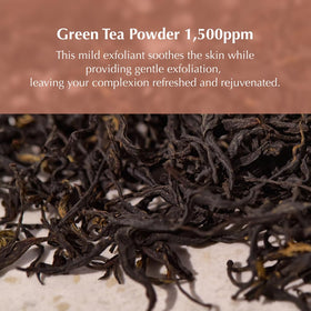 KAINE finely ground green tea flakes detail for deeper pore cleanse