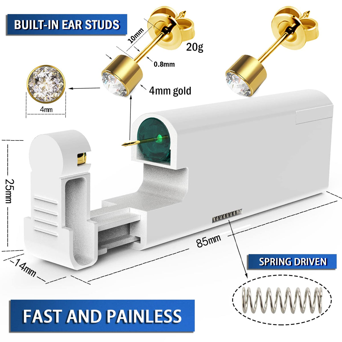 KAIQIKAIXI golden 4mm stud detail highlighting durable stainless steel