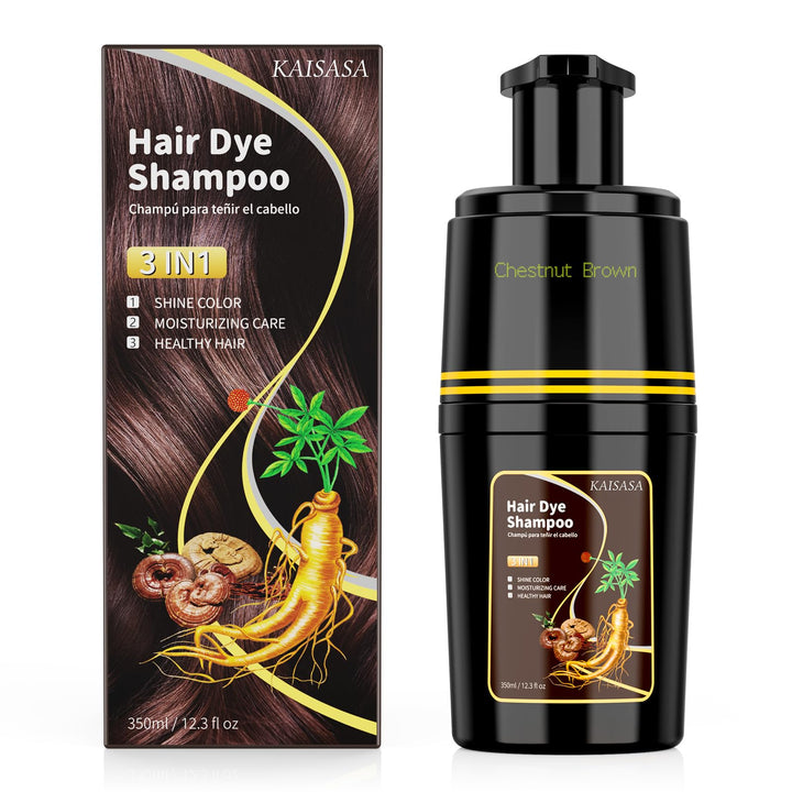 KAISASA bottle front view showing chestnut brown hair shampoo, quick grey coverage