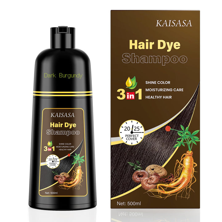 KAISASA dark burgundy bottle front view showing product and benefit of easy color