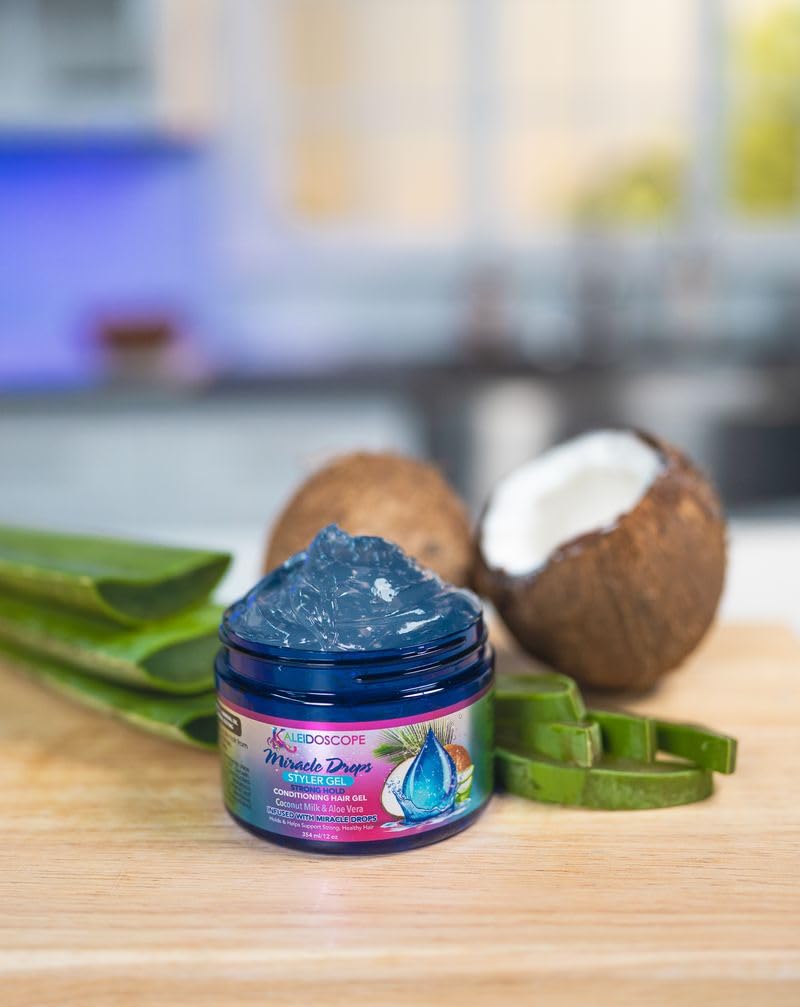 Kaleidoscope gel being applied to damp hair for frizz control and flexible hold