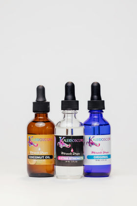 Kaleidoscope hand applying drops to scalp for cooling and nourishment