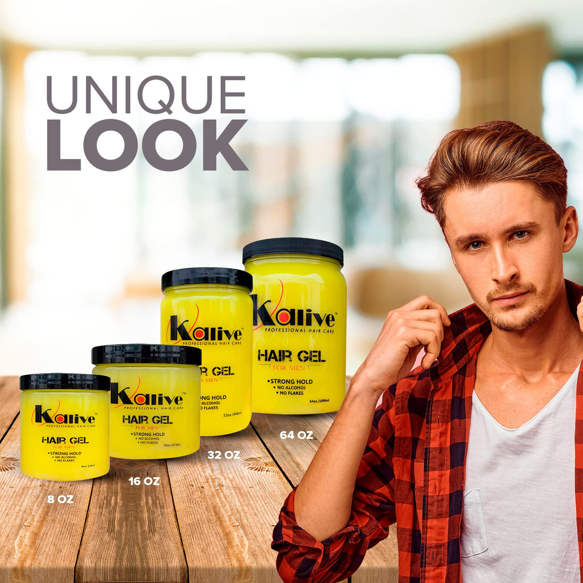 KALIVE 2 STYLE jar on bathroom shelf illustrating daily grooming use