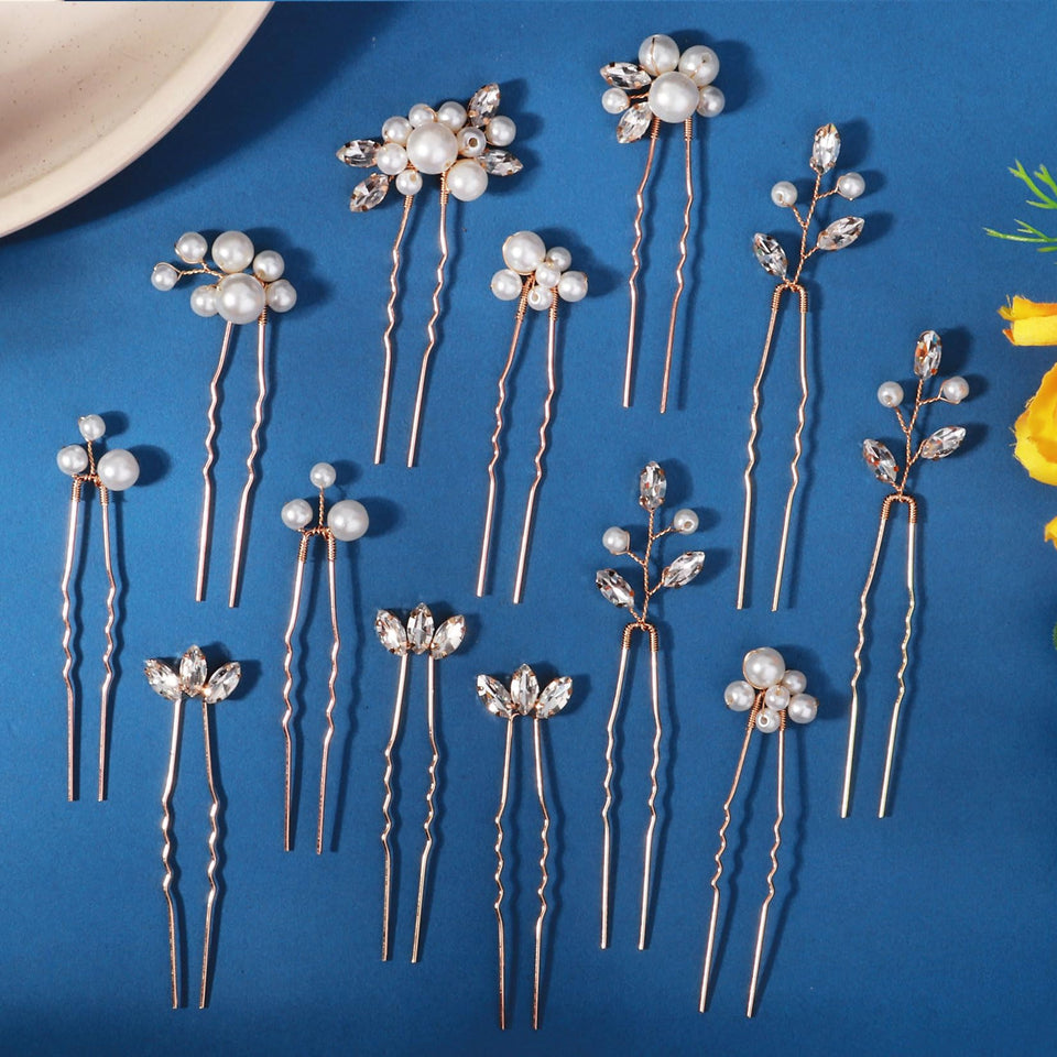KALOLIA front view showing full 13-piece gold hair pin set and packaging benefit elegant presentation