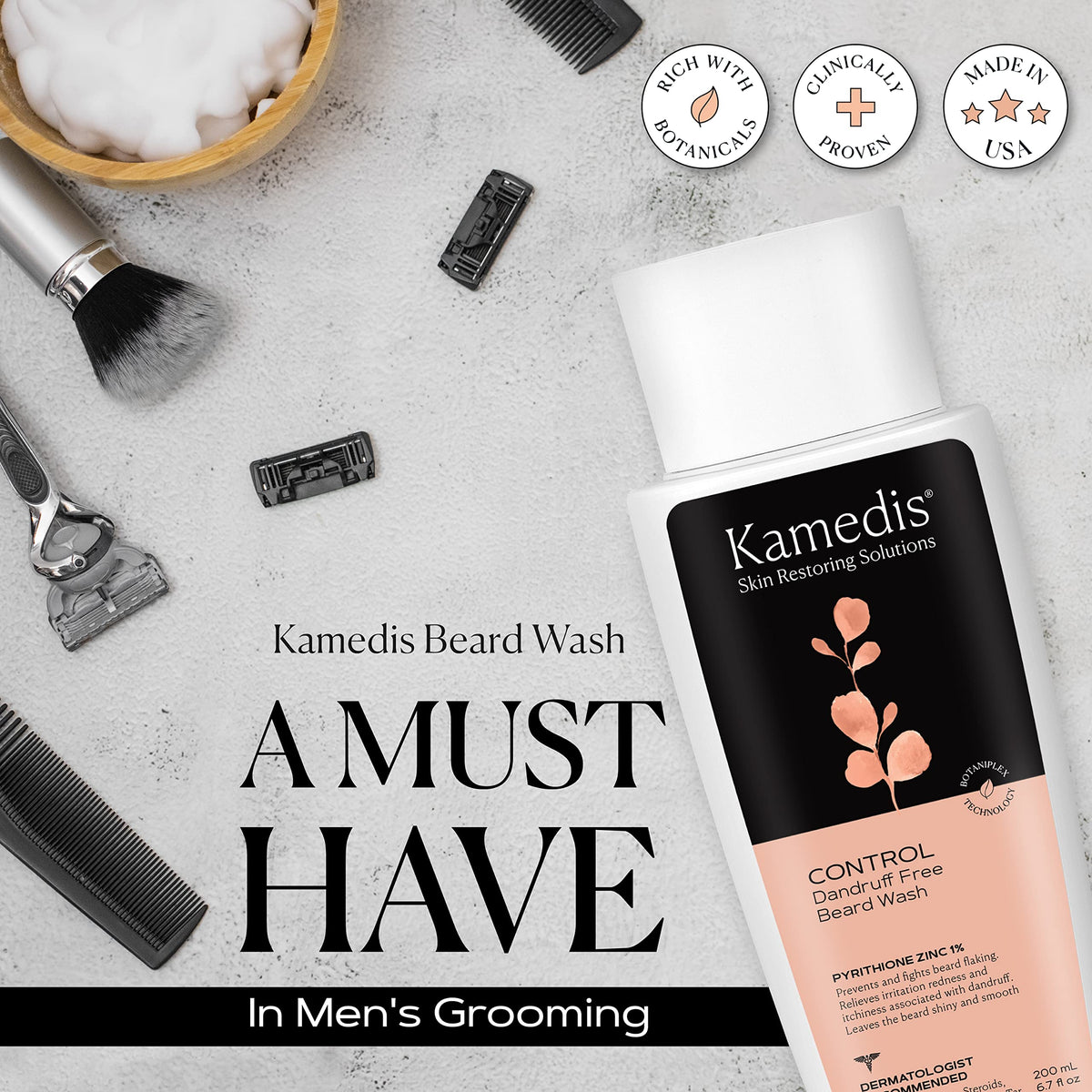KAMEDIS bottle placed on bathroom shelf showcasing everyday grooming use