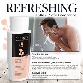 KAMEDIS bottle in hand to indicate 6.7 fl oz size and travel-friendly scale