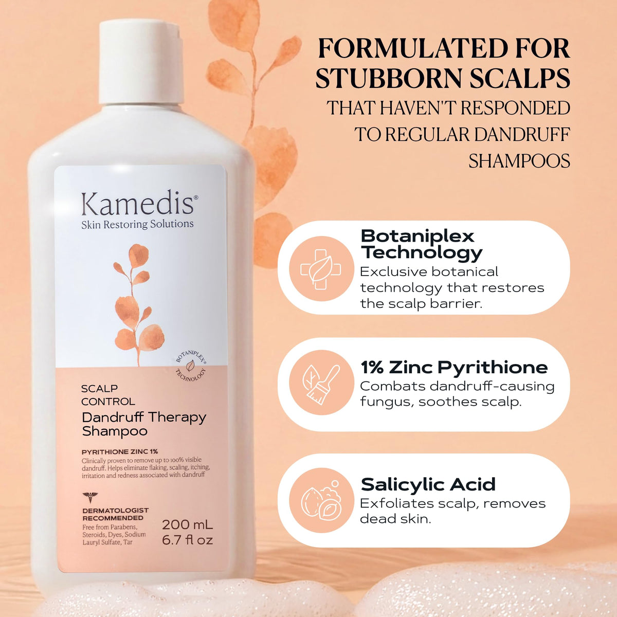 KAMEDIS shampoo lather texture close-up demonstrating gentle foam