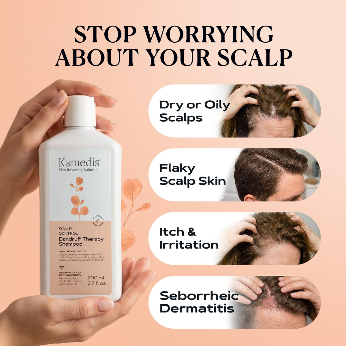 KAMEDIS label closeup highlighting active ingredients for dandruff control