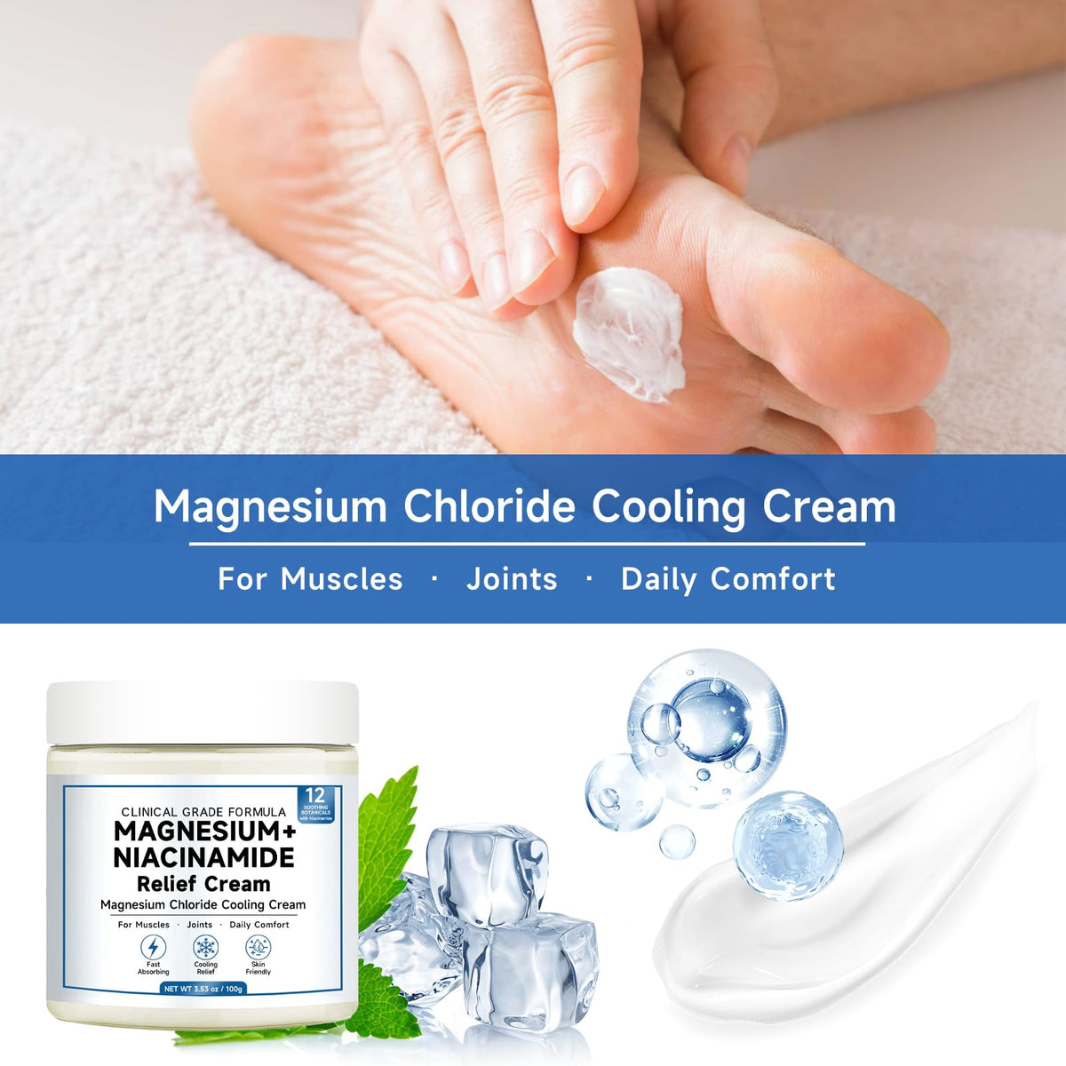 Kaminii cream on foot near sock showing portability and quick-dry benefit