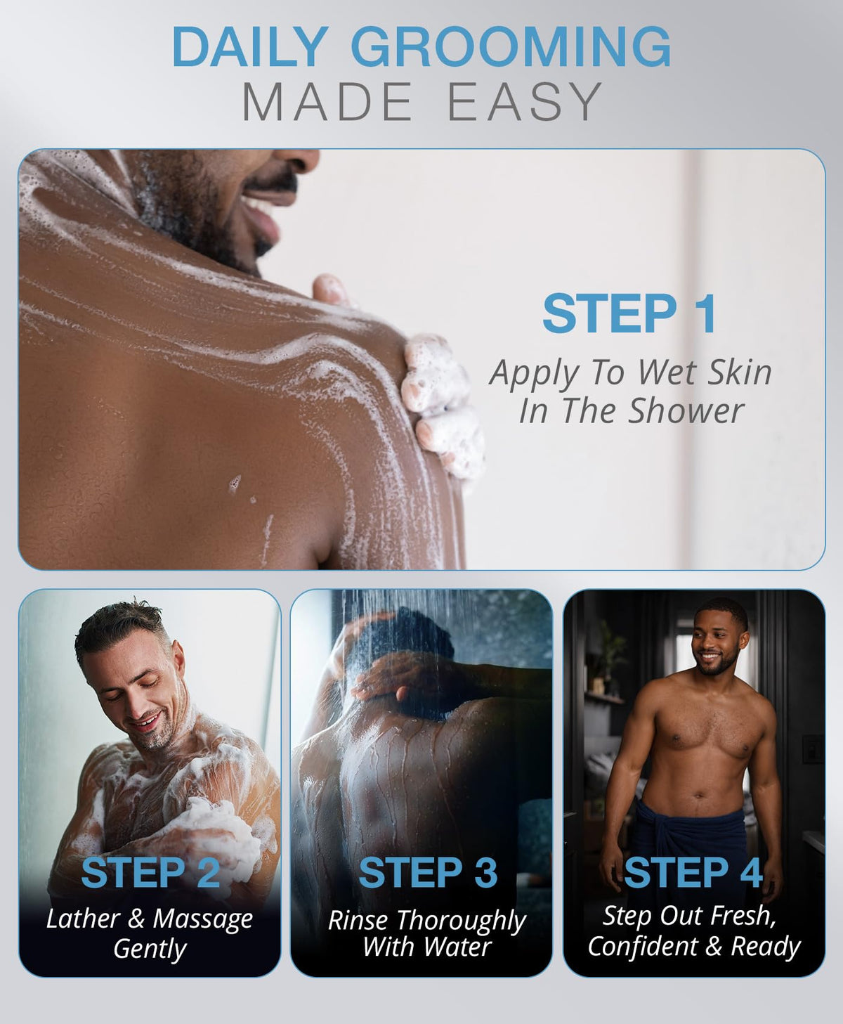 Kandi shower lifestyle scene illustrating clean scent and daily confidence