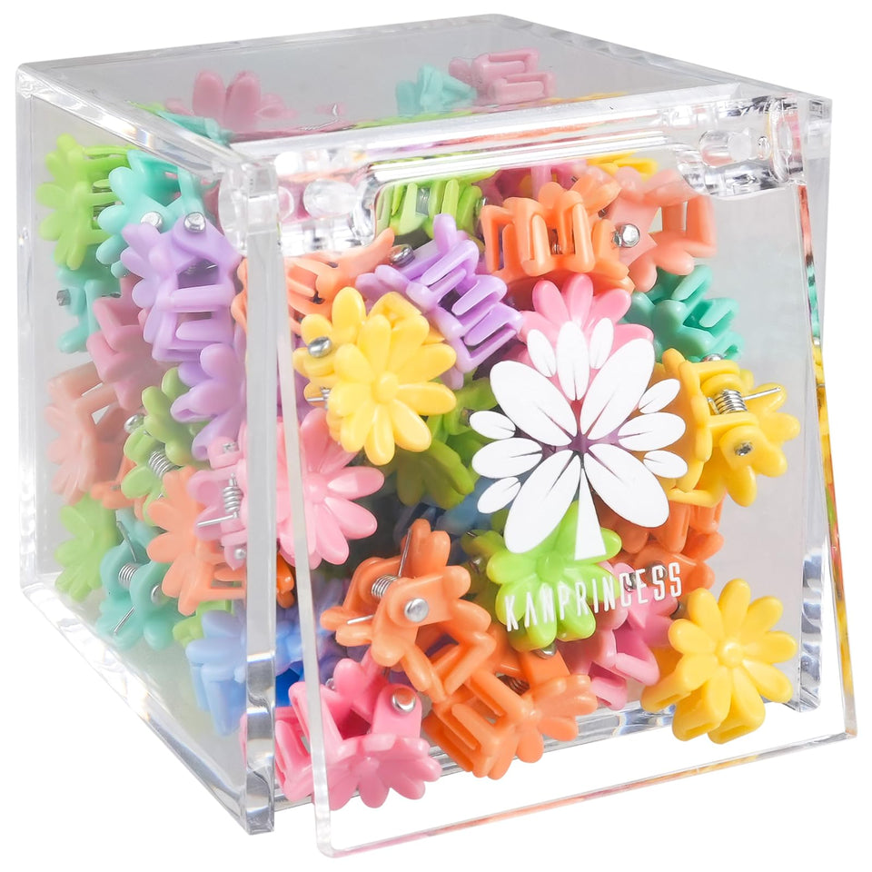 KANPRINCESS front gift box showing 70 mini claw clips and tidy packaging for gifting