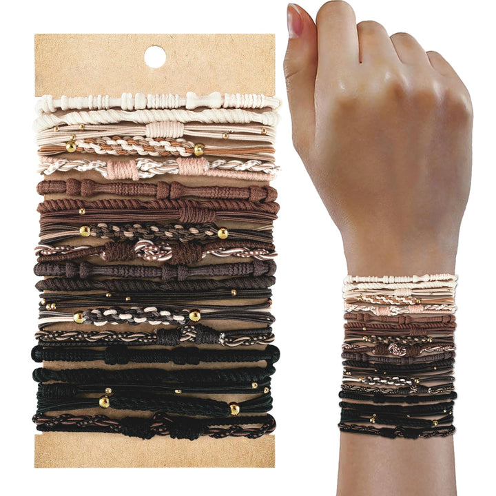 KANPRINCESS front packaging showing 20-piece neutral boho hair tie set and clear benefits