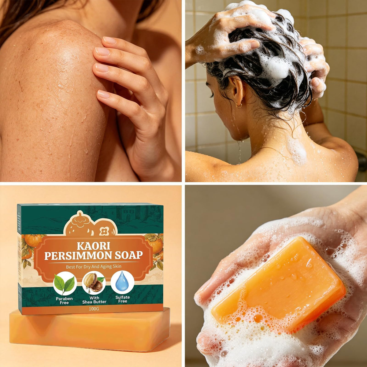 Kaori Persimmon Soap open box illustrating resealable travel-ready packaging benefit
