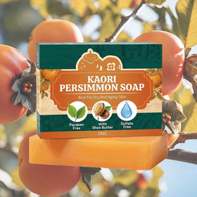 Kaori Persimmon Soap in hand for scale showing compact long-lasting bar benefit