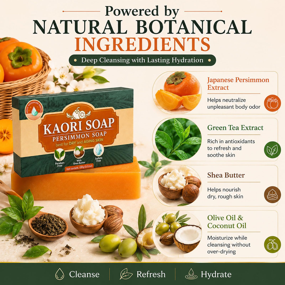 Kaori Soap rich lather texture demonstrating gentle cleansing and moisturizing effect