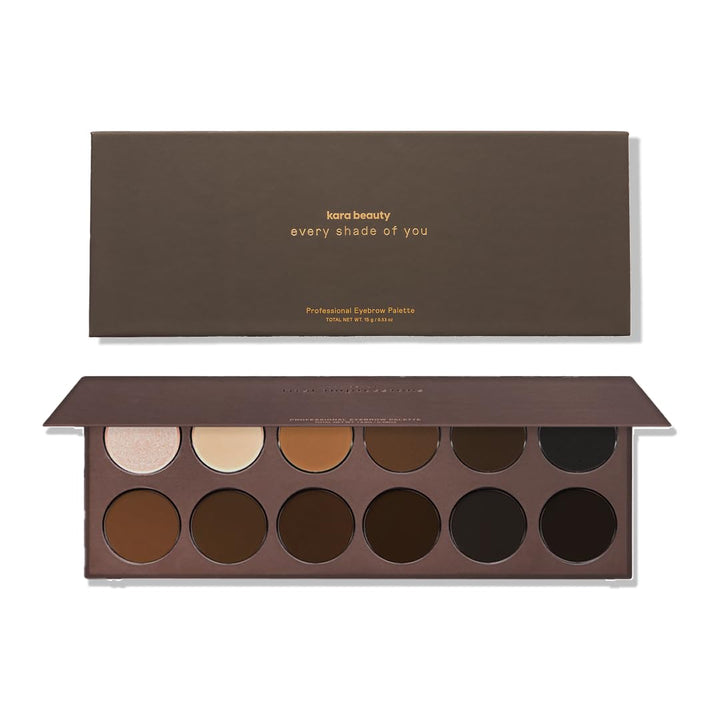 Kara Beauty front open palette showing all 16 shades and layout benefits
