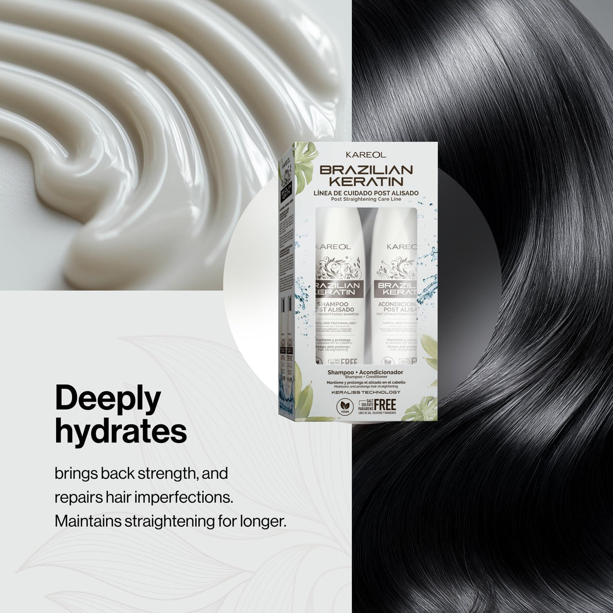 Kareol ingredient highlight keratin and hyaluronic showing strength and hydration benefit