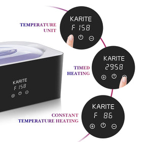 Karite digital control panel showing temperature and timer for precise, safe operation