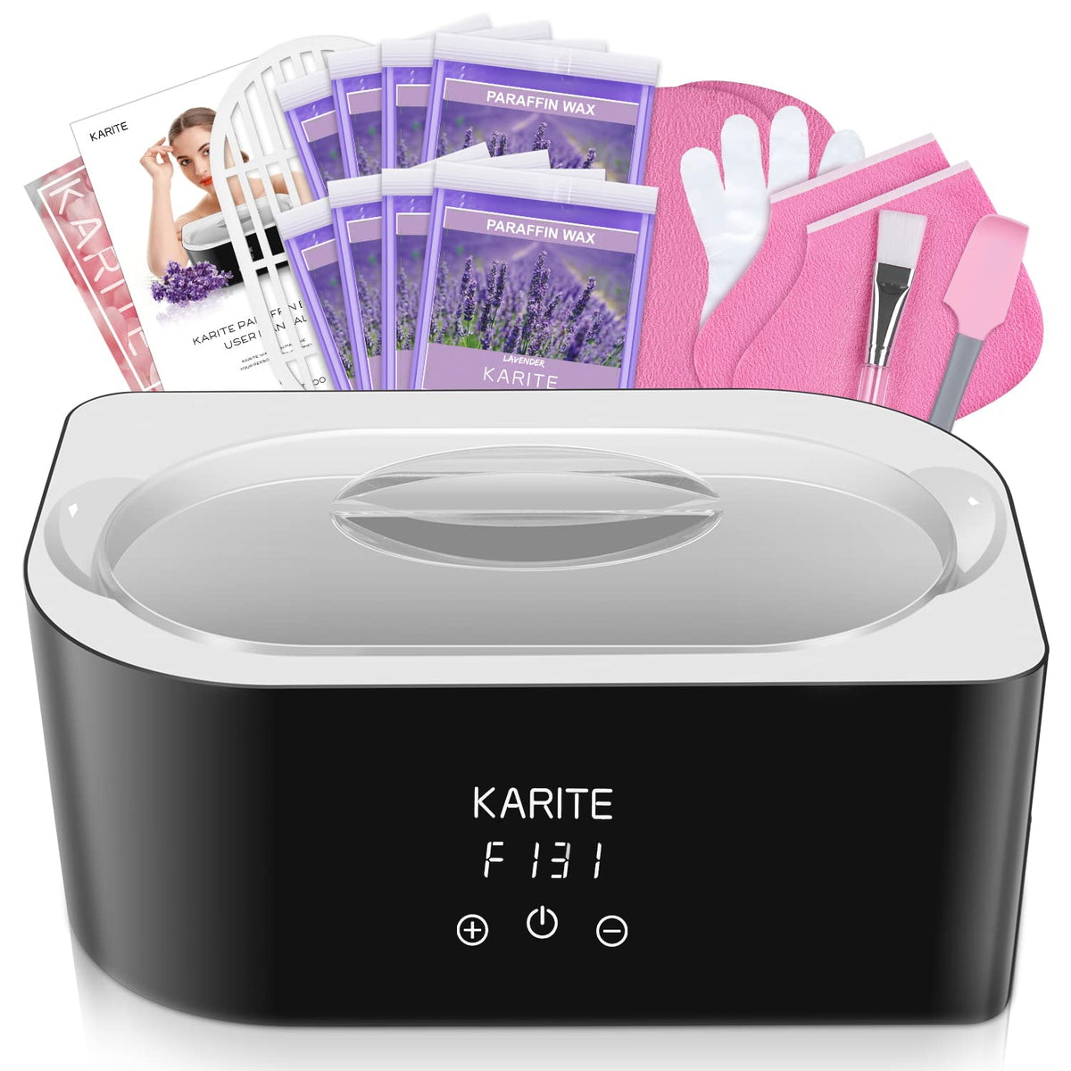 Karite front view of paraffin warmer showing compact design and large opening for easy access