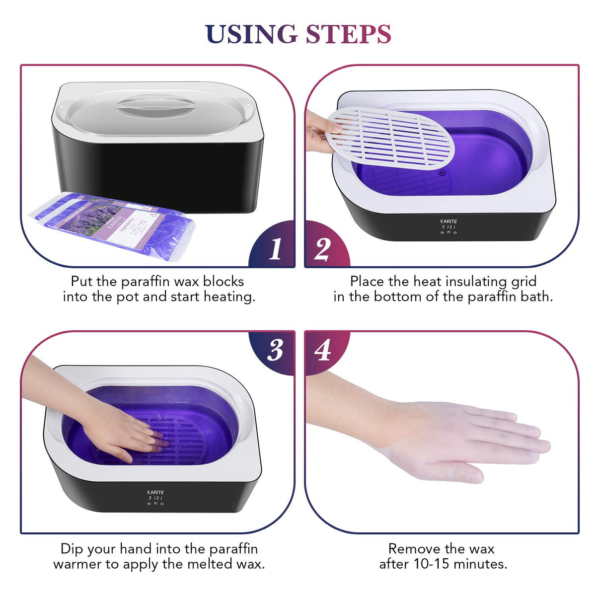 Karite hands dipping into warm wax demonstrating soothing moisturizing benefit