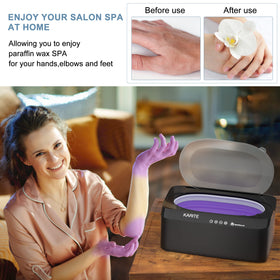 Karite demonstration of foot insertion into bath showing large aperture fits most adult sizes