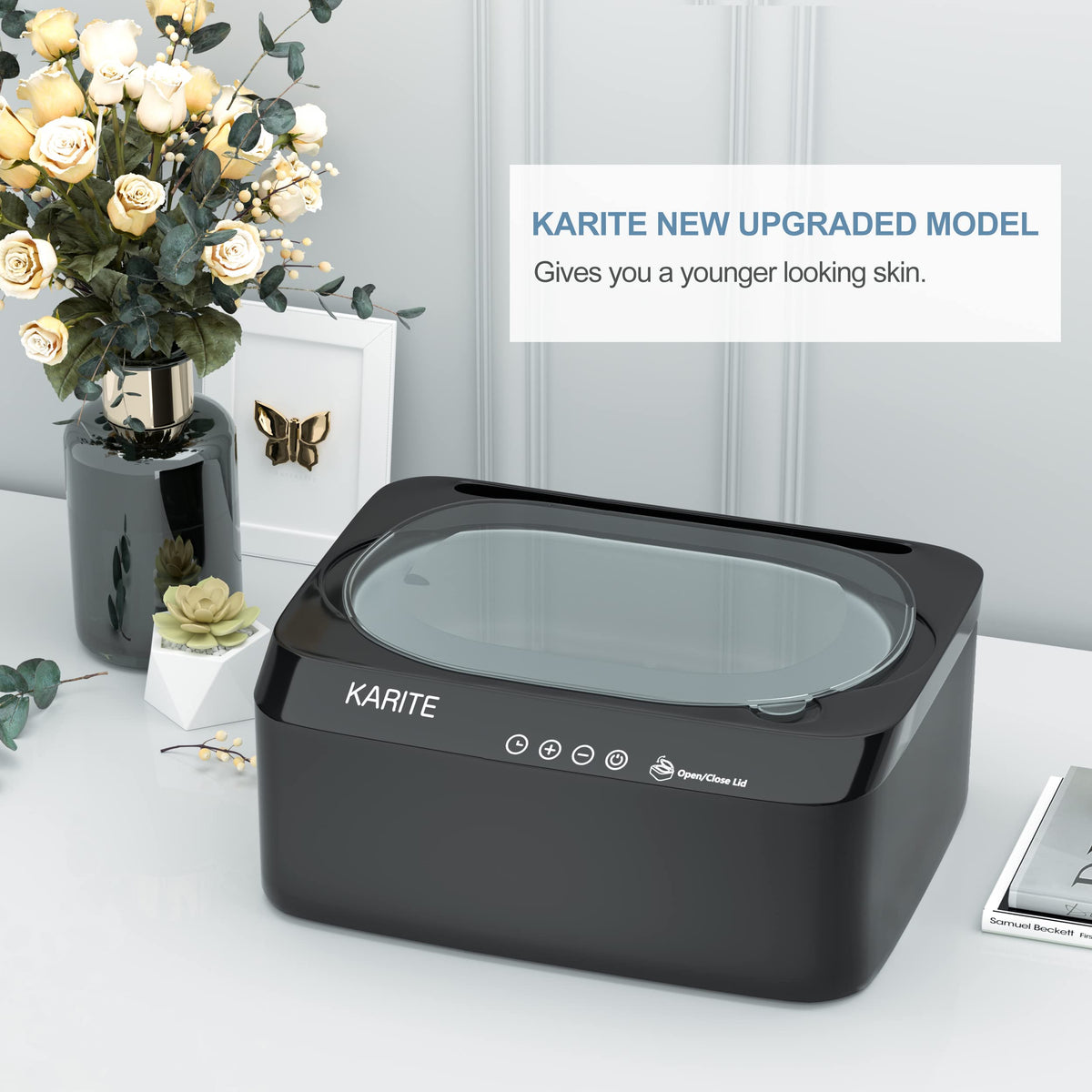 Karite paraffin machine in a home spa scene illustrating relaxation and at-home treatment use