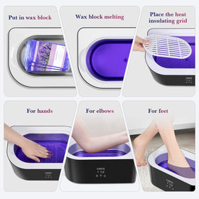 Karite paraffin warmer in a home spa setting showing relaxation and skin-softening benefit