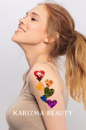 KARIZMA glitter applied in hair parting to highlight style with vibrant color
