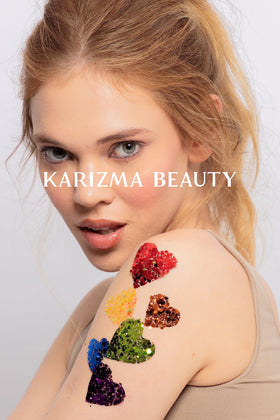 KARIZMA open jars top view showing chunky holographic flakes for dramatic shine