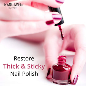 Karlash thinner in use adding drops to a nail polish bottle to restore smoothness