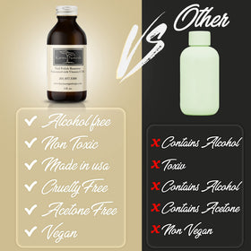 karma organic bottle with cotton pad in use removing polish, demonstrates gentle effective removal
