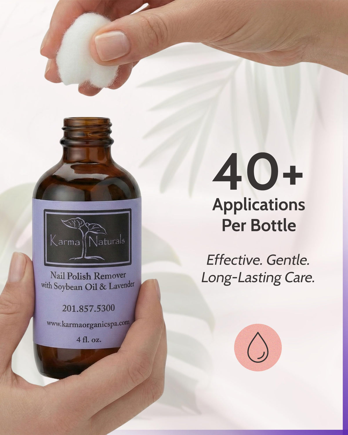 karma organic demo on cotton pad removing polish with minimal rubbing