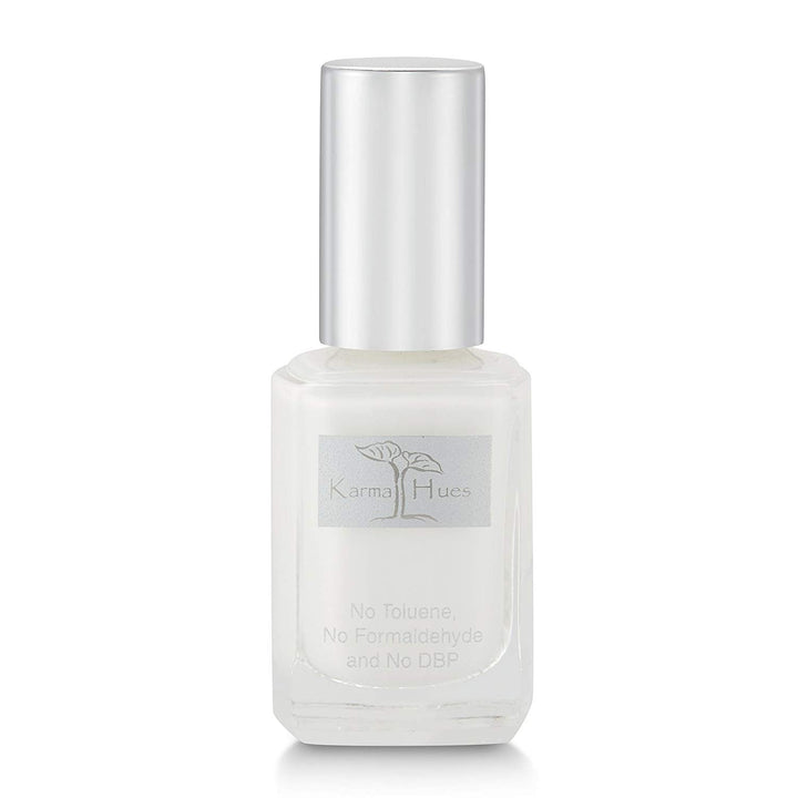 karma organic bottle front view showing clean white French shade and eco packaging benefit