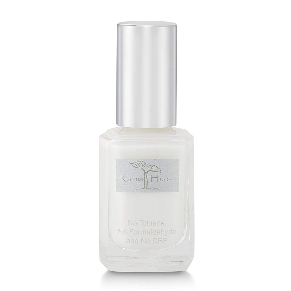 karma organic bottle front view showing clean white French shade and eco packaging benefit