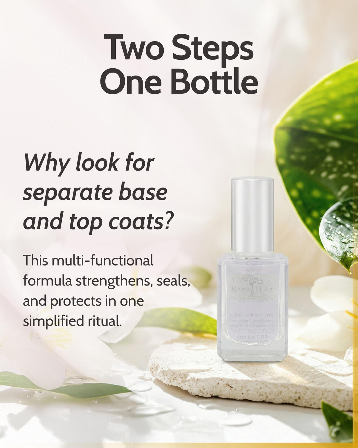 karma organic bottle in hand applying coat to nail for quick home manicure benefit