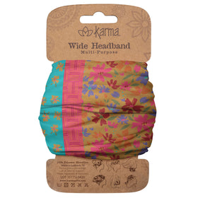 Karma headband front view showing teal apricot floral and secure fit
