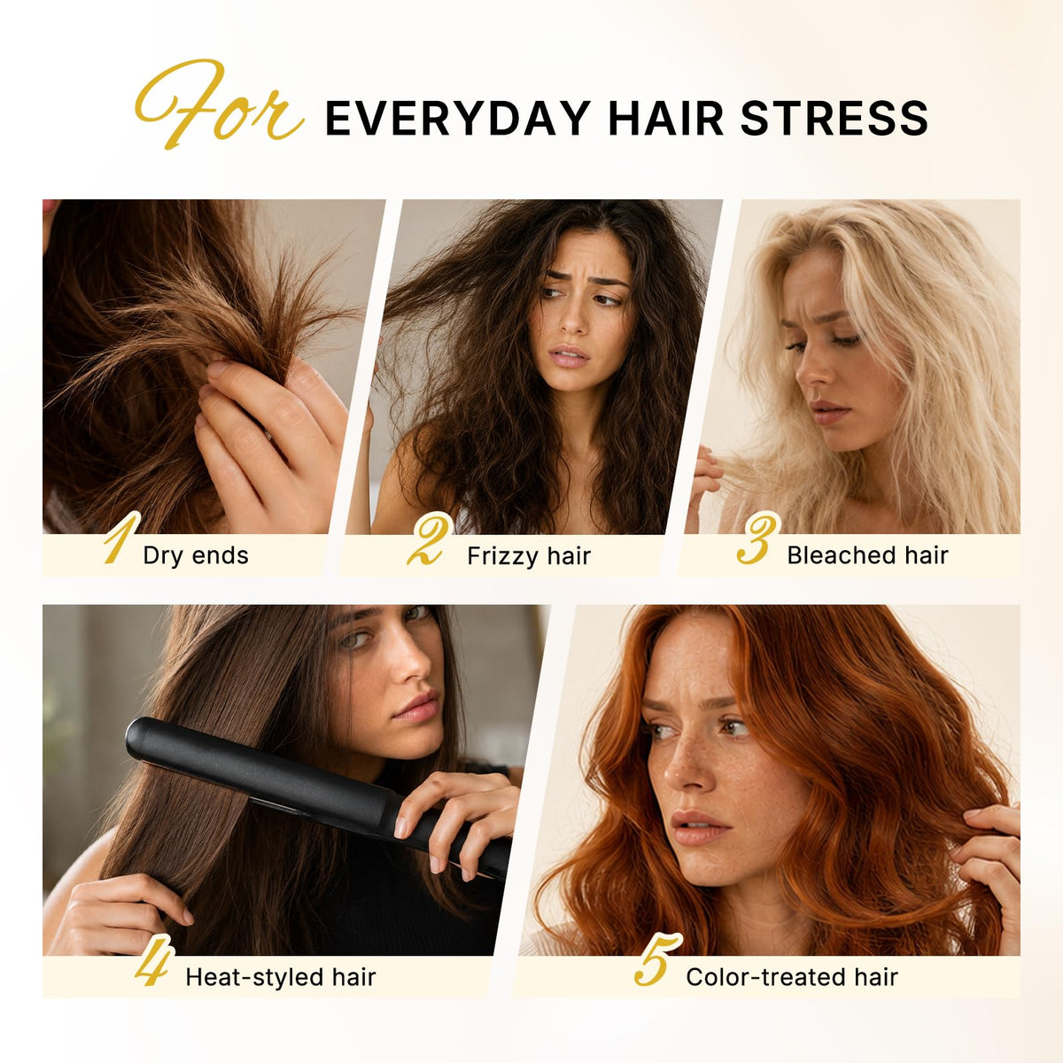 Karseell applied to hair styling to show frizz control and added shine benefit