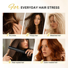 Karseell applied to hair styling to show frizz control and added shine benefit