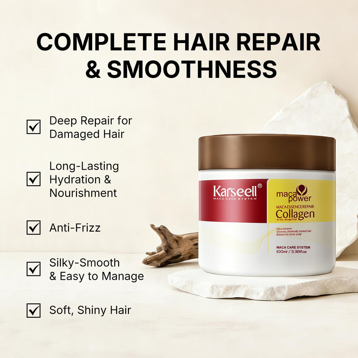 Karseell with argan oil bottle and botanicals highlighting nourishing ingredients