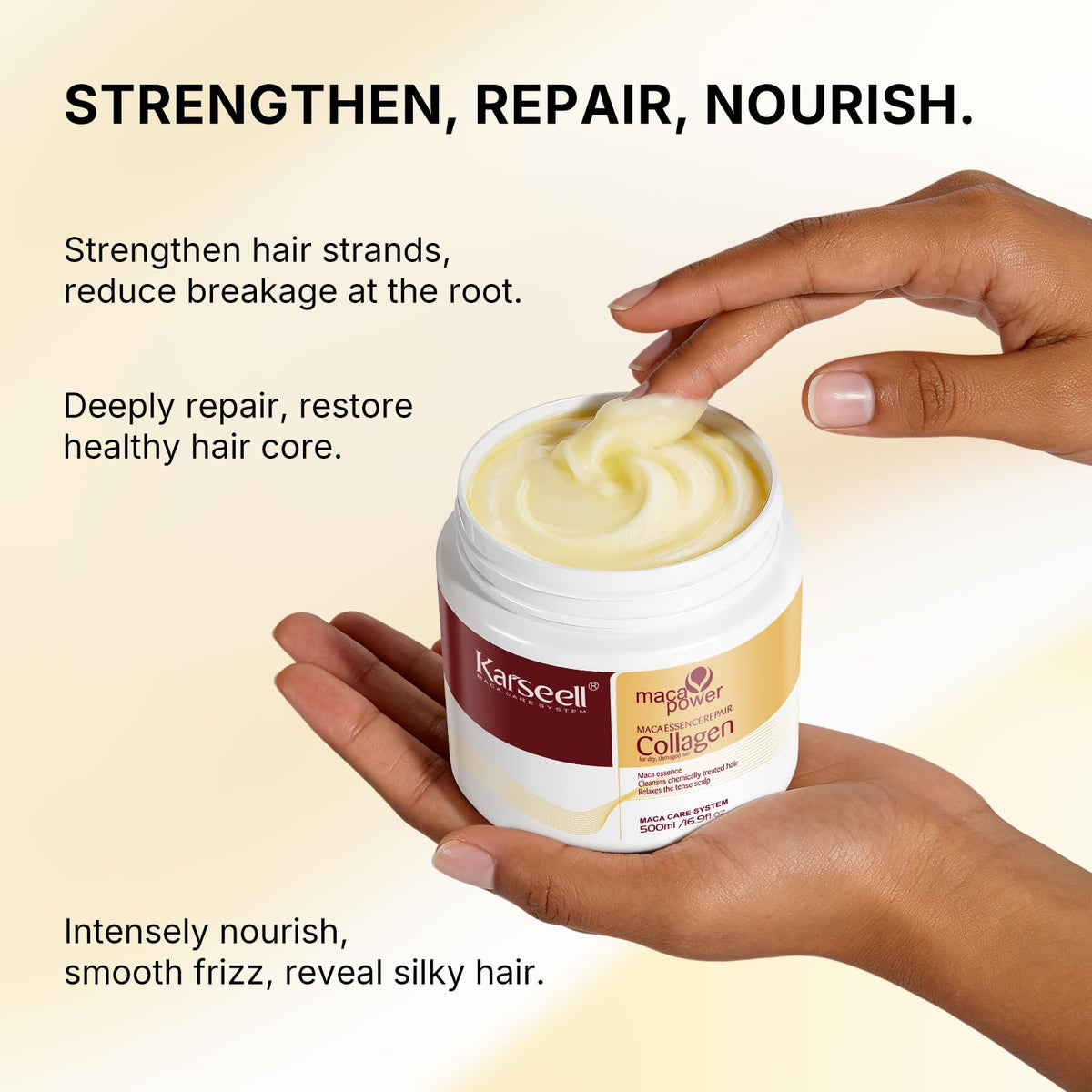 Karseell before and after image showing reduced frizz and smoother hair