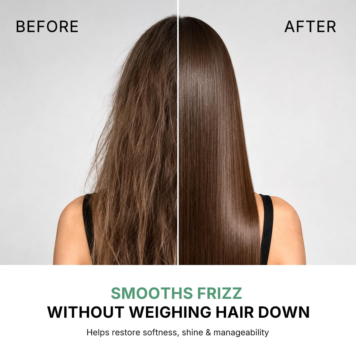 Karseell before and after hair results showing reduced frizz and shine
