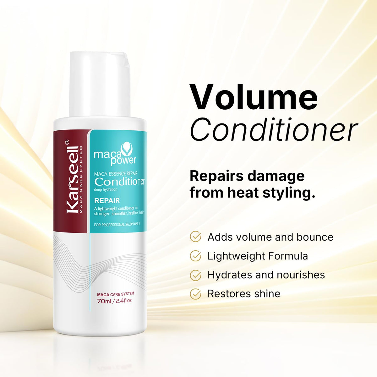 Karseell conditioner pouring from bottle illustrating smooth detangling effect