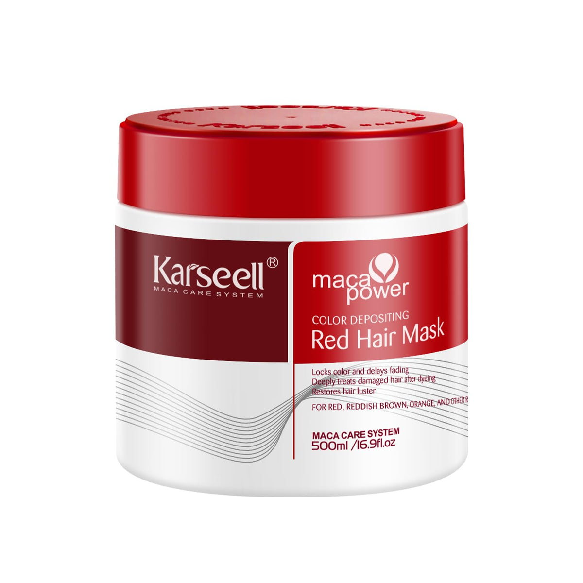 Karseell front packaging showing red hair mask and clear product purpose