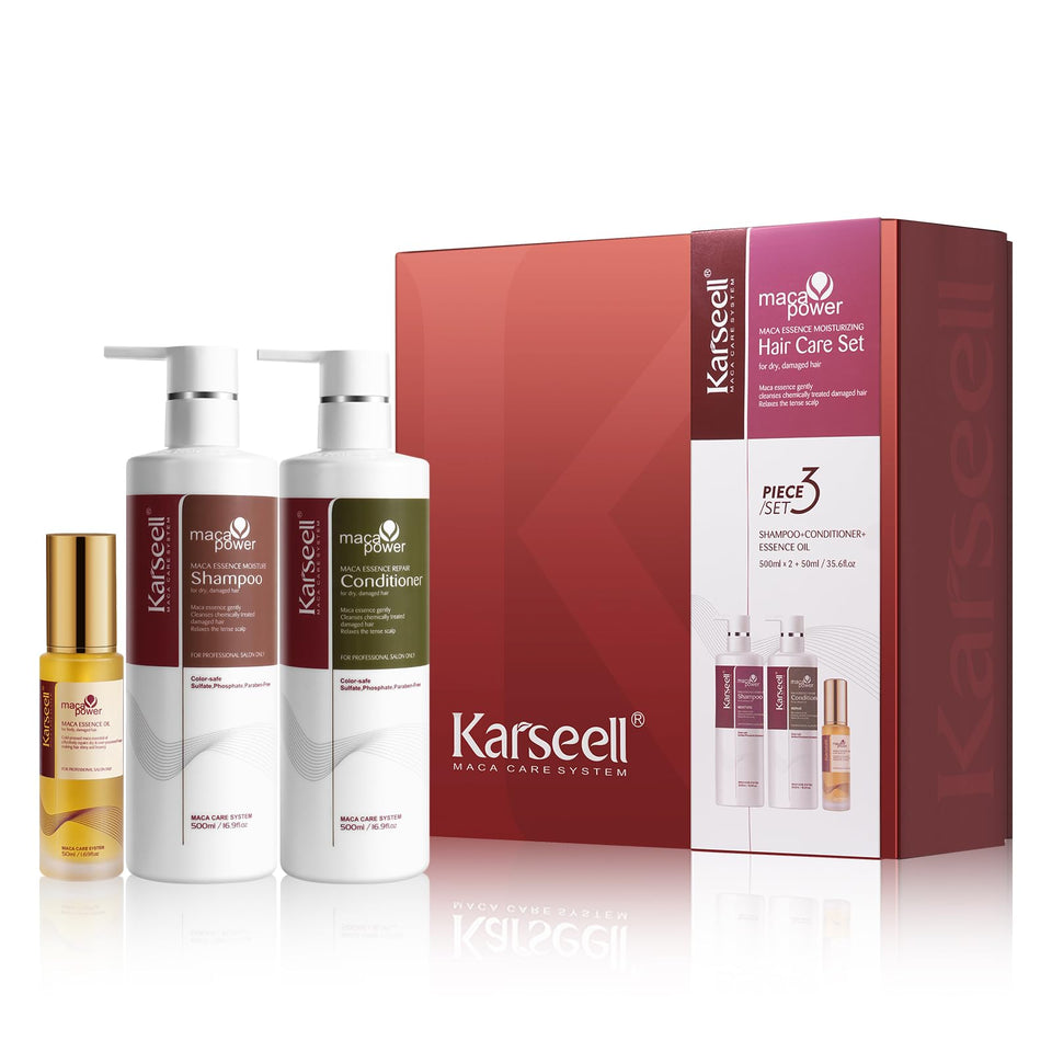 Karseell front packaging set showing shampoo conditioner and oil for repair