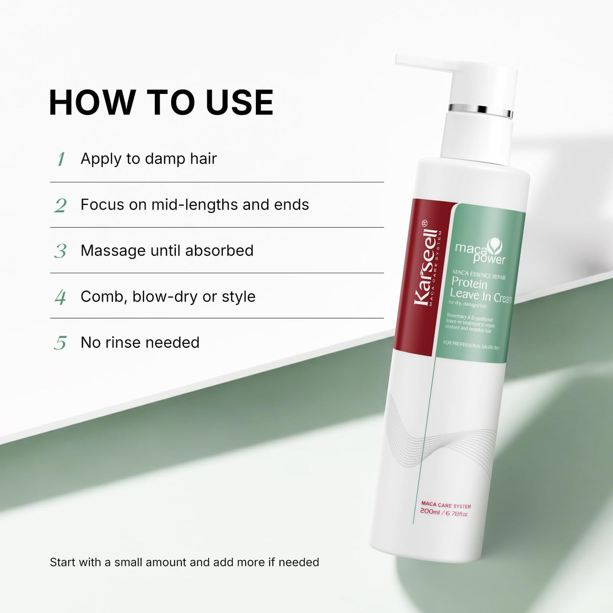Karseell size scale next to hand illustrating compact travel-friendly bottle